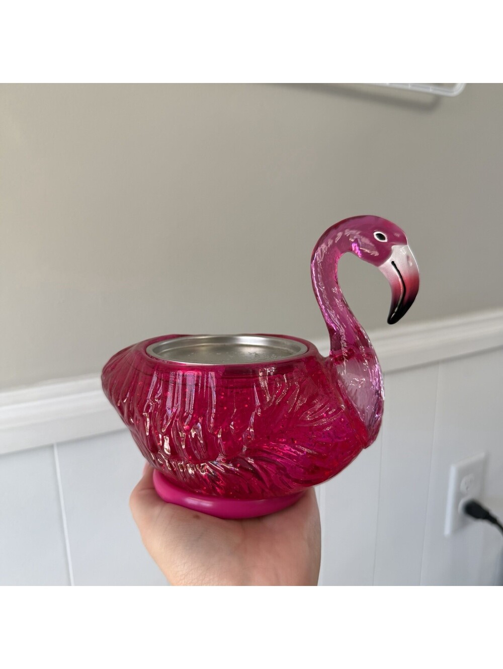 Bath & Body Hot Pink Flamingo 3-Wick Glitter Water Globe Candle Holder Works!